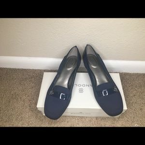 Navy Blue Bandolini flats.